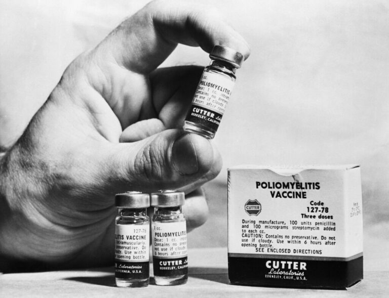 Officials discover polio cases after vaccine produced by Cutter Laboratories accidently contained live virus