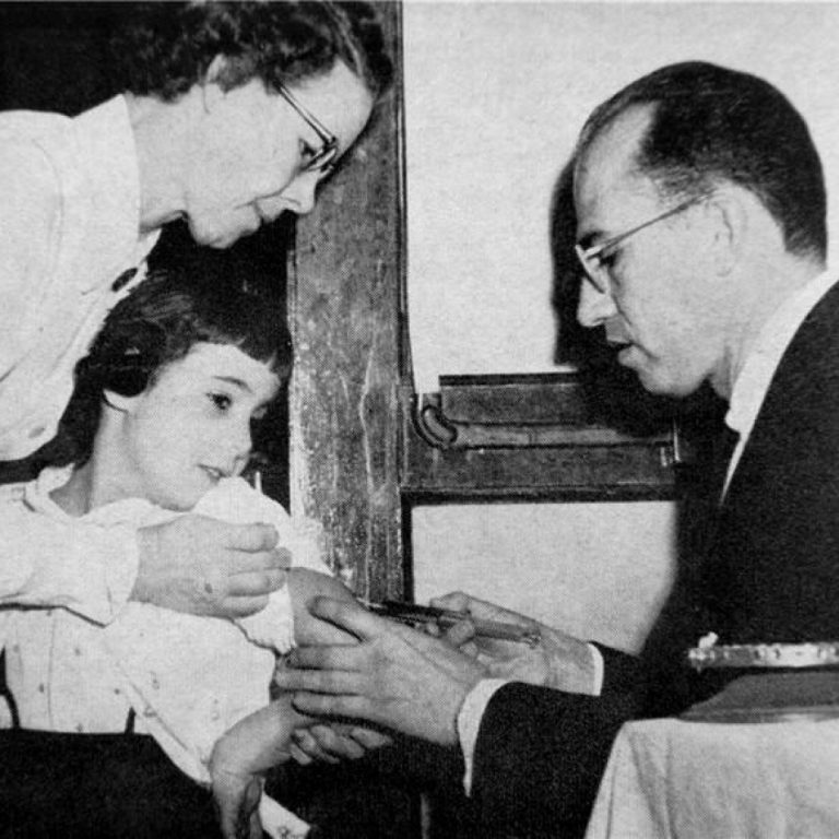 Salk polio vaccine was announced