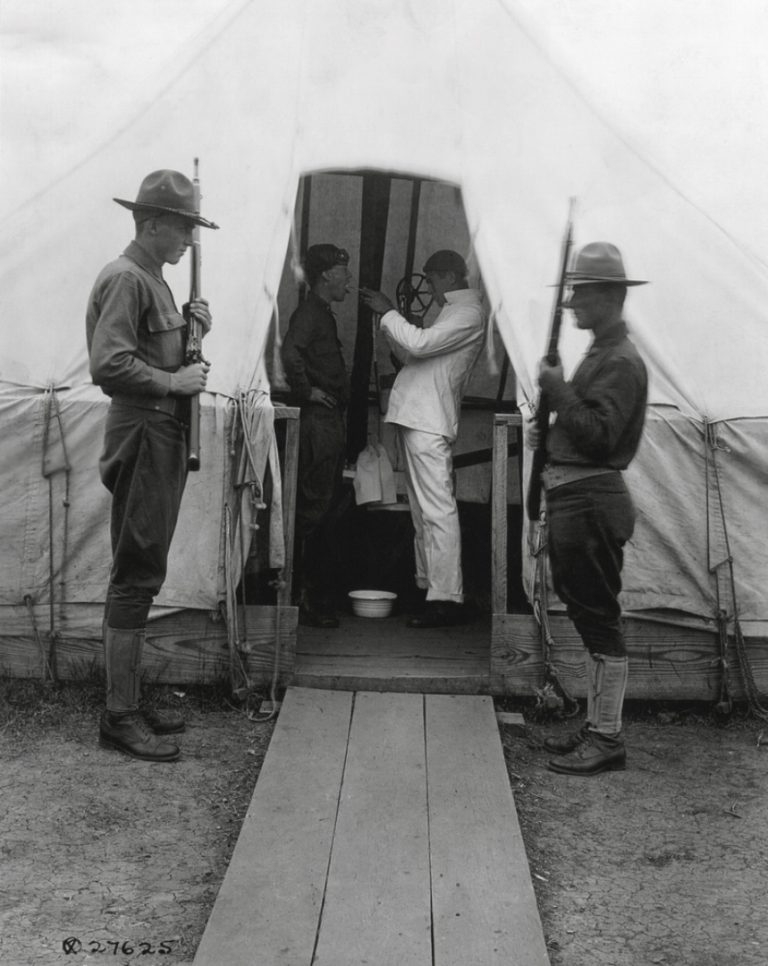 The Massachusetts National Guard erected a tent hospital on Corey Hill for influenza pandemic